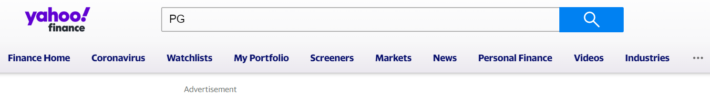 Yahoo Financeのトップページの検索画面に目当ての銘柄 or ティッカーを入力する